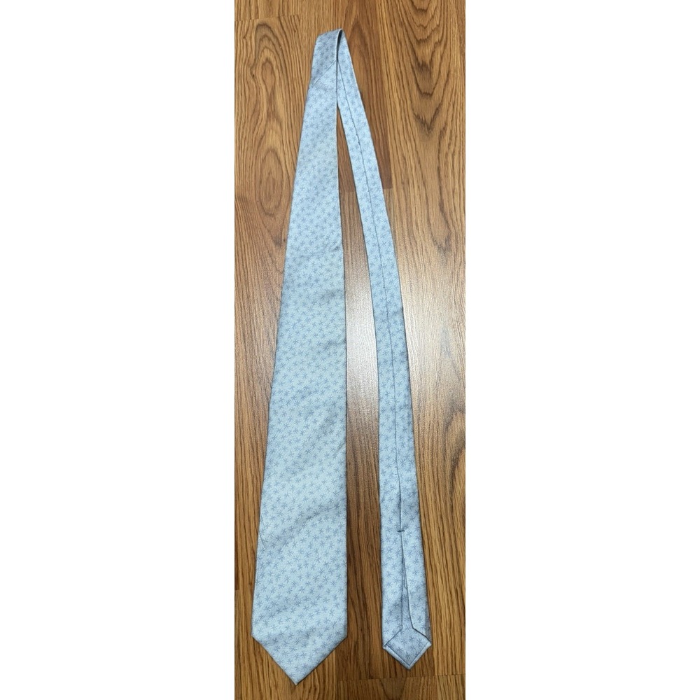 BVLGARI 7 Fold Silk Tie Mens Light Blue Geometric Made In Italy